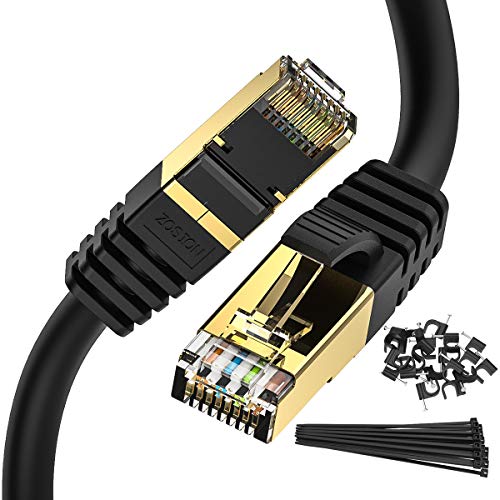 Zosion Ethernet Кабел 25 ft Cat 8 Кабелски Интернет Кабел 40Gbps 2000mhz Голема Брзина Gigabit Lan Мрежа Кабли СО SSTP RJ45 Позлатени Конектор