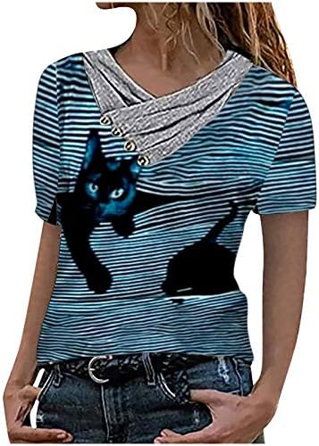 Женски Кошули Големи Жени Обични Врвови Копчиња За Вратот Печатење Џемпери Со Кратки Ракави Блузи За Жени Секојдневни