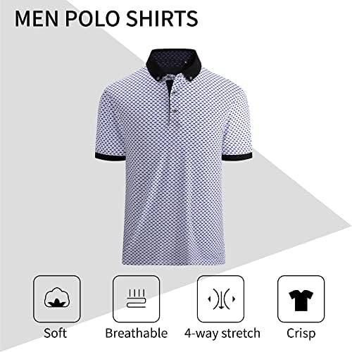 Priumph Mens Golf Polo кошули, краток ракав Брзо суво влага за голф Поло кошули за мажи, Print03 Blue, L