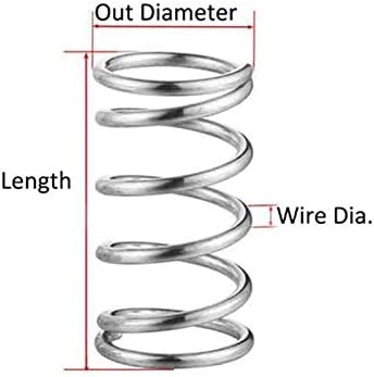 Хардвер пролетен притисок пролет 10 парчиња 304 компресија од не'рѓосувачки челик пролетен дијаметар на жицата 1,2мм