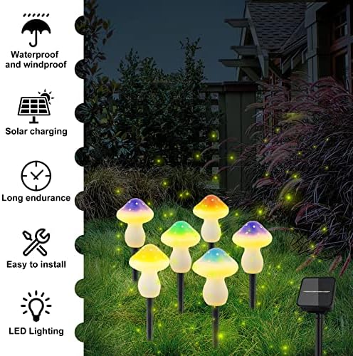Сончеви светла од печурки Т-Сонце, 6 во 1 Сончева градинарски декор светла, 8 режими на осветлување водоотпорни соларни светла на отворено соларни