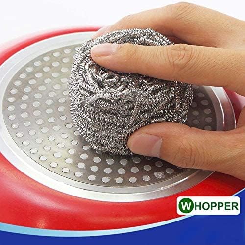 WhopperIndia 6 пакувања од волна од не'рѓосувачки челик, чистена подлога за чистење, садови, тави и печки, лесно чистење за тешко чистење на кујната