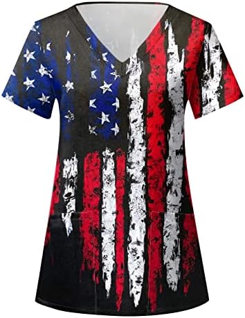 Кошули со американско Знаме За Жени 4 јули Лето Маици Со Краток Ракав Со Врат Со 2 Џебови Блузи Празнична Секојдневна Работна Облека