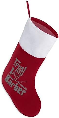 Верувај ми, јас сум бербер божиќни чорапи со кадифен камин што виси за декор за домашно дрво