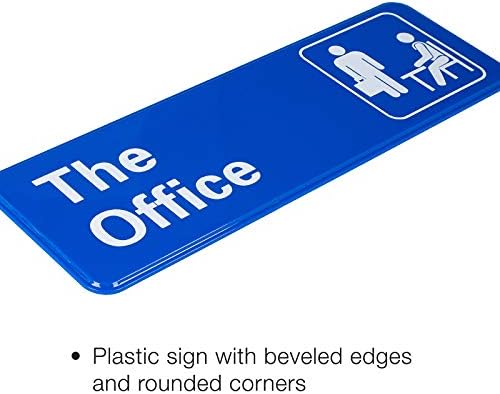 Ексело глобални производи лесни за монтирање 9 на 3 во информативна пластика Канцеларискиот знак со симболи, сина, пакет од 2