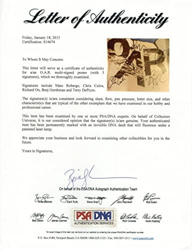 О.А.Р. ОАР целосен бенд потпишан Autograph 12x18 концертна турнеја постер Бостон 8/3/12 w/PSA Писмо за автентичност - потпишано од Крис Кулос,