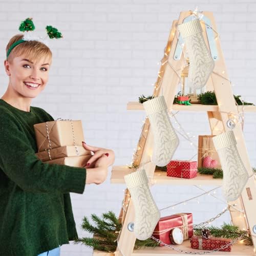 Божиќни чорапи на Кунида, пакуваат 4 18 инчи со голема големина кабел плетено слонова коска Божиќни чорапи за украси за семејни