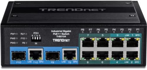 Trendnet 10-порта зацврстени индустриски нерешени гигабит POE ++ Din-Rail Switch, 4 Gigabit POE ++ пристаништа, 4 Gigabit POE+, 2 Gigabit Aspe