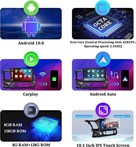 [8G RAM МЕМОРИЈА +128G ROM] CAMECHO Android 10 За Honda Civic 2006 2007 2008 2009 2010 2011, Безжичен Carplay Android Auto, 10.1 инчен