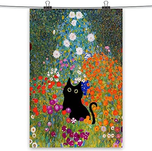 Oppqrrs Смешно црно мачко платно wallидна уметност моне гроздобер цветно водно растително постер за просторија естетски матис ретро апстрактно животинско цвеќе за печ?