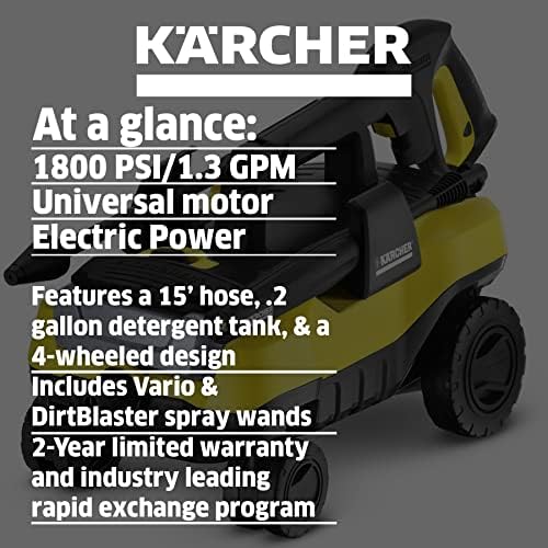 Karcher K 3 Следете ме 1800 PSI Trupressure 4 -тркала со електрична енергија за миење на електрична енергија со варио напојување и