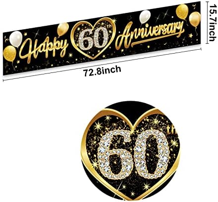 Кауајурк Среќна 60-Годишнина Од Бракот Банер Украси, Црно Злато 60-Годишнината Знак Партија Материјали, 60-годишнината Од Бракот Декор