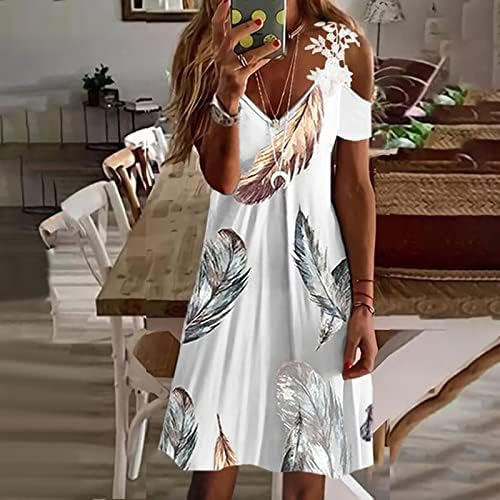 Printенски печатен фустан со кратки ракави без врат со врзани со врат