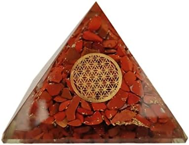 Sharvgun Red Jasper Orgonite Pyramid 65-70 mm заздравувачки кристален оргон пирамида за негативна заштита на ентериерот со 4 чисти груби