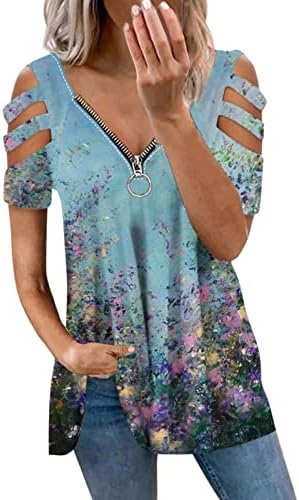 Женски ладно рамо обични врвови летни кратки ракави патент v v вратот Туника маица лабава обична фустани блузи туники