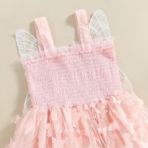 Детско дете девојче девојче пеперутка крило фустан самовила тул слоевит туту фустан принцеза роденденска облека торта пресече розов фустан