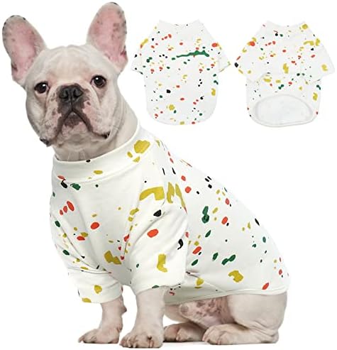Кучиња кошули миленичиња облека бела облека, шарени точки кучиња маица кученце елек памук облека со ракави, кучиња носии на облеки за мали