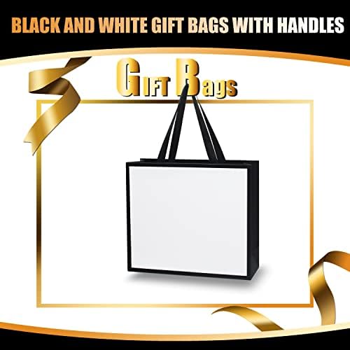 Големи Црно-Бели Кеси За Подароци, YACEYACE 20 парчиња 12,5x4, 5x11 Големи Торби За Подароци Големи Црно-Бели Торби За Подароци Торби