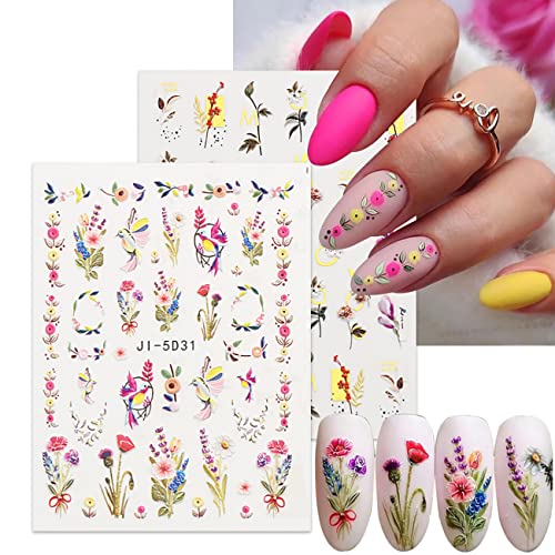 5Д налепници за цвеќе за нокти за нокти цвеќиња за украси за нокти, цветни нокти Декларации за налепници за уметност на нокти, цветни нокти