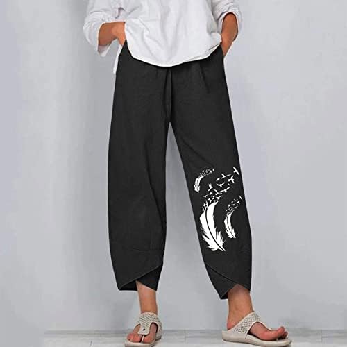 Panенски баги панталони од Гуфесф, женски исечени памучни постелнини со глуждот Каприс панталони лабави панталони со џебови