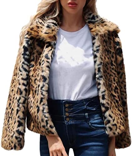 Овер -палк за женски врвови на женски леопард faux џеб нејасен топол зимски преголем дел од надворешната облека долг палто