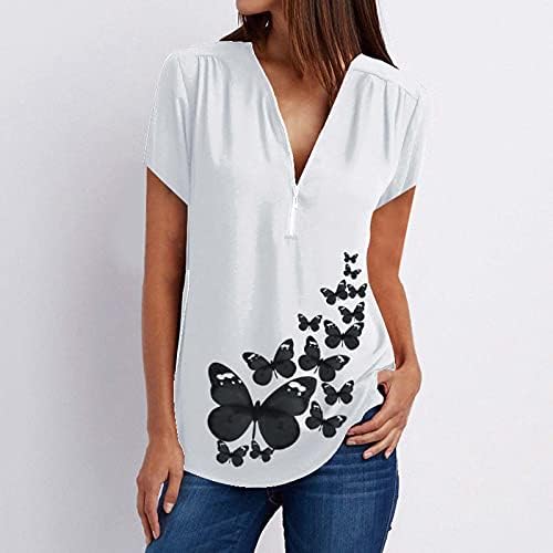 Трендовски обични кошули со краток ракав за жени летни маици квадратни вратот графички лабава вклопена класична лесна бела боја