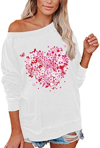 Jjhaevdy женски симпатична loveубов со срцеви печати врвови графички пукачи loveубов срце буква печатење џемпер за џемпери врвови блуза