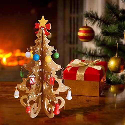 Дрвена Елка Божиќна Елка Декор На Трпеза Смешни Украси За Новогодишна Елка Со Мини Орнаменти Дрво Божиќен Декор За Божиќни Празнични Божиќни