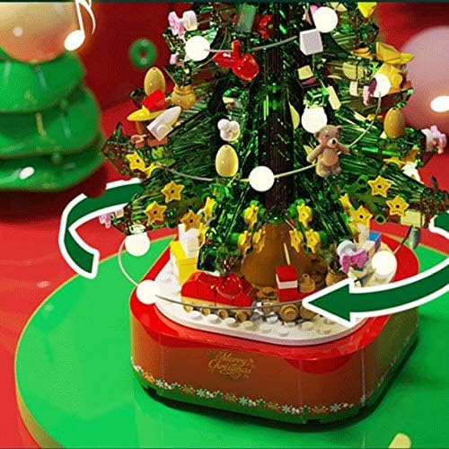 Lkyboa ротирачка музичка кутија за новогодишна елка собрани градежни блокови Божиќна Божиќна декорација Подарок Музичка кутија