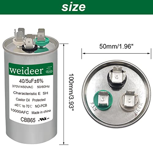 Weideer 70+5 UF ± 6% 70/5 MFD 370/450 VAC CBB65 Двојно стартување на стартниот кондензатор за климатик или топлинска пумпа - работи