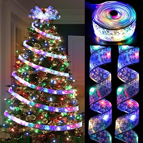 [2 пакет и тајмер] Светла за елки за елки со лента вкупно 40 ft 120 LED батерија управувана со самовила светла за новогодишни украси на новогодишни