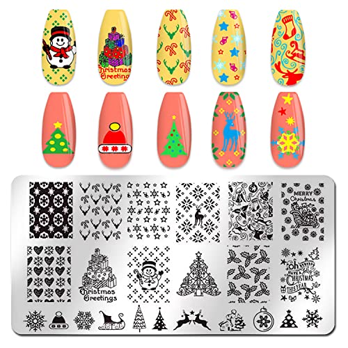 Wookoto 6pcs шаблони за печат на уметност за нокти, поставени со Божиќен дизајн на слика за нокти за печатење на плочки за маникир додатоци
