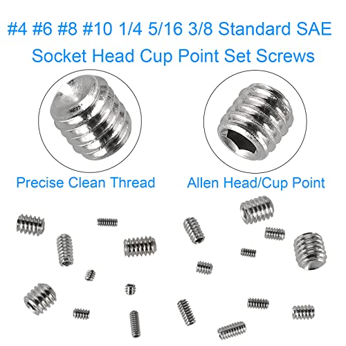 Hantof 380pcs 19 големини 4-40 до 3/8 -16 UNC Стандардна SAE HEX Socket Popt Set Set завртки, завртки за гребење на главата на Ален, внатрешни