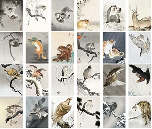 Pixiluv гроздобер разгледници Eagle Falcon Tiger Monkey Vintage, јапонско гравура од Косон Охара Ретро нотистички препечатувачки картички