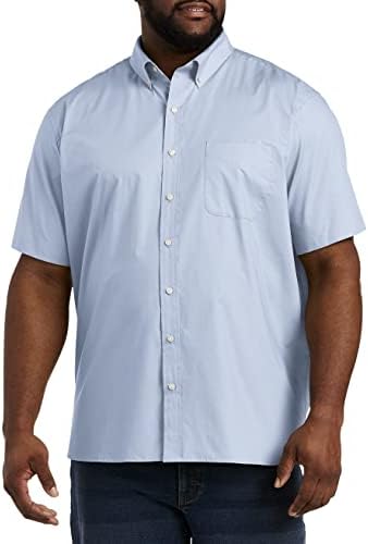 DXL Big & Thall Essentials Men's Poplin Burts | памук копче со краток ракав надолу со јака со џеб на градите