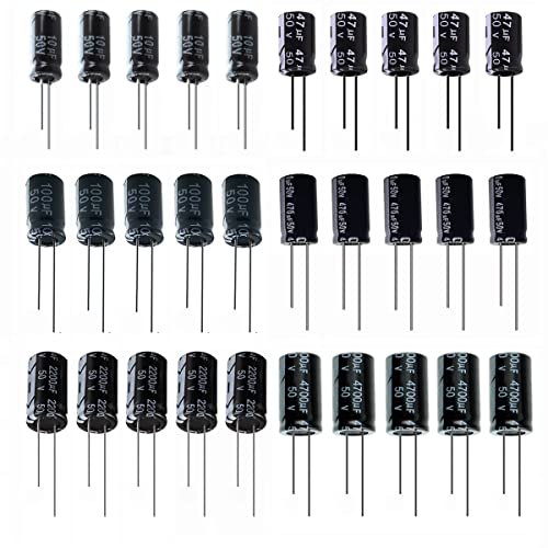 Комплети за електролитски кондензатор на алуминиум 6 вредност 5PCS 10UF/47UF/100UF/470UF/2200UF/4700UF 50V радијални кондензатори на натопи