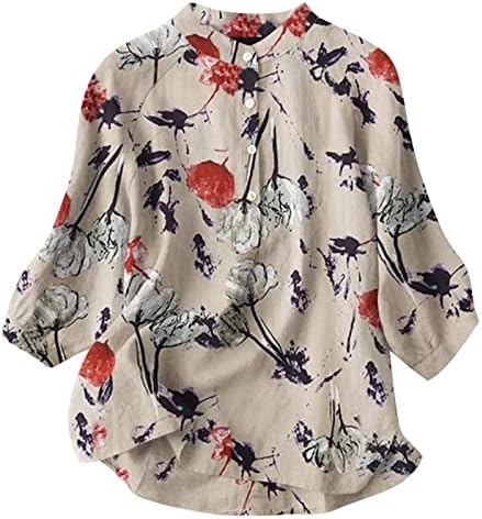 Летни гроздобер врвови за жени 3/4 Фенерски ракави блузи Бохо цветни кошули за печатење шифон симпатична блуза лабава маичка за замав