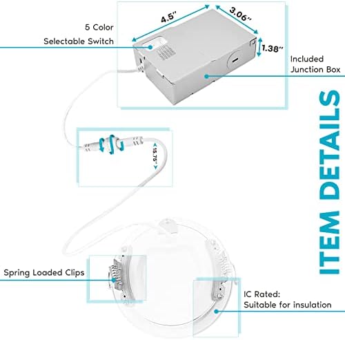 ЛУКСУЗЕН 12-Пакет 4 Инчен Ултра Тенок LED Вдлабнато Осветлување, 10,5 W, 5 Избор НА Боја 2700K | 3000K | 3500K | 4000K | 5000K, CRI 90, 750 Лумени,