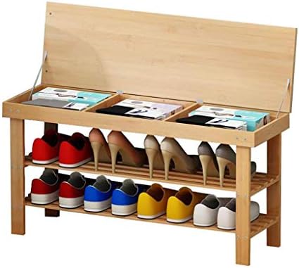 KMMK Bamboo 2 Tier Storage Shoe Bench Solid Wood Организатор за чевли за чевли за чевли за чевли за чевли, 69 × 27 × 45 см
