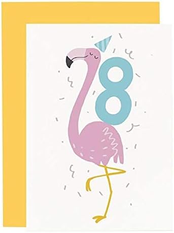 8 -та роденденска картичка на Олд Англиски Ко. - А6, роденден Фламинго | Среќни и смешни картички за деца со прилика | Погодно за 8 -годишни