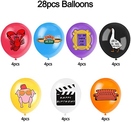 28 парчиња Балони За Материјали За Роденденски Забави На Пријатели, Вклучува 7 Стилови Печатени Идеални За Тв-Шоу Украси За Забави