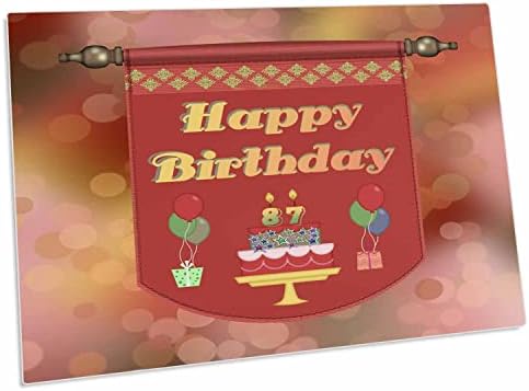 3drose Среќен 87-Ми Роденден Банер, Торта Со Подароци и Балони-Биро Рампа Место Душеци