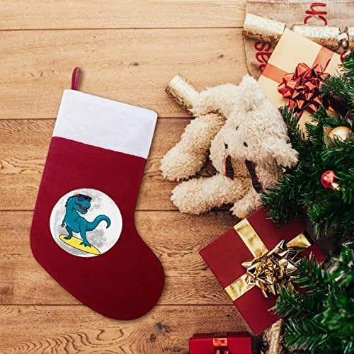 Сурфање диносаурус на месечина Божиќ што виси порибување симпатична санта чорап за Божиќни украси за украси украси подароци