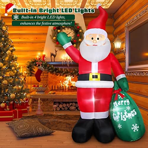 8 ft Божиќна надувување Дедо Мраз за декорацијата на отворено за двор, разнесе Декор Декор со голема торба за подароци, вградени LED светла