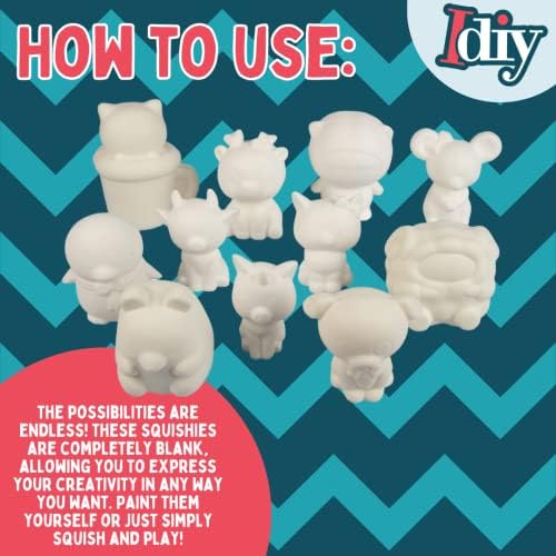 DIY Jumbo Blank Blowsing Insistивотински Squishies -12 Различни 3-5 дизајни -White Kawaii Sqwishy Toys за сликање, украсување, мека миризба