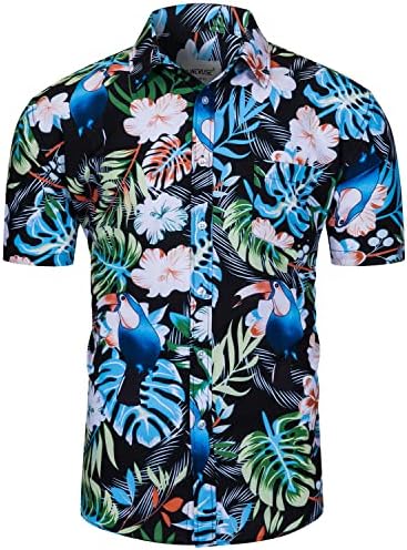 Tunevuse mens Хавајски кошули и шорцеви Поставете 2 парчиња тропска облека со цветно копче за печатење надолу од костум на плажа со капи