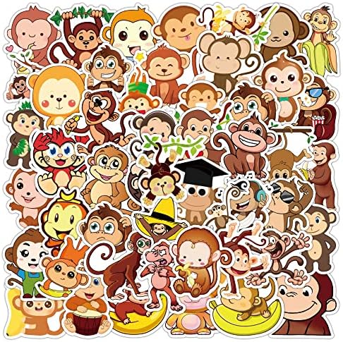 Налепници за мајмуни| 50 Парчиња Симпатична Винил Налепница , Водоотпорни Налепници-Совршени Подароци За Деца Тинејџери Девојки