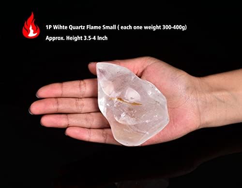 Амојстон кријтален бел кварц во форма на пламен, украсен камен заздравување вештерство 0,6-0,8 фунти, мал