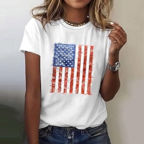 Нов Ден Женски Кошула Жени Америка Знаме Печатење О Вратот Краток Ракав Блуза Блузи Маици Маица Плус Големина Облечени Врвови