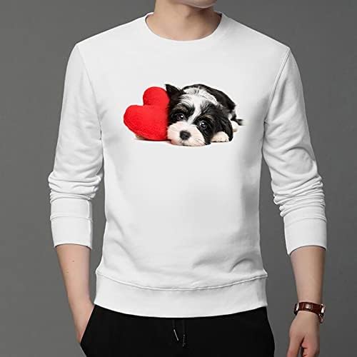 Менс лесна маичка за џемпери за животинско печатење кучиња графички маици маички симпатични врвови обични лабави трендовски тркалезен